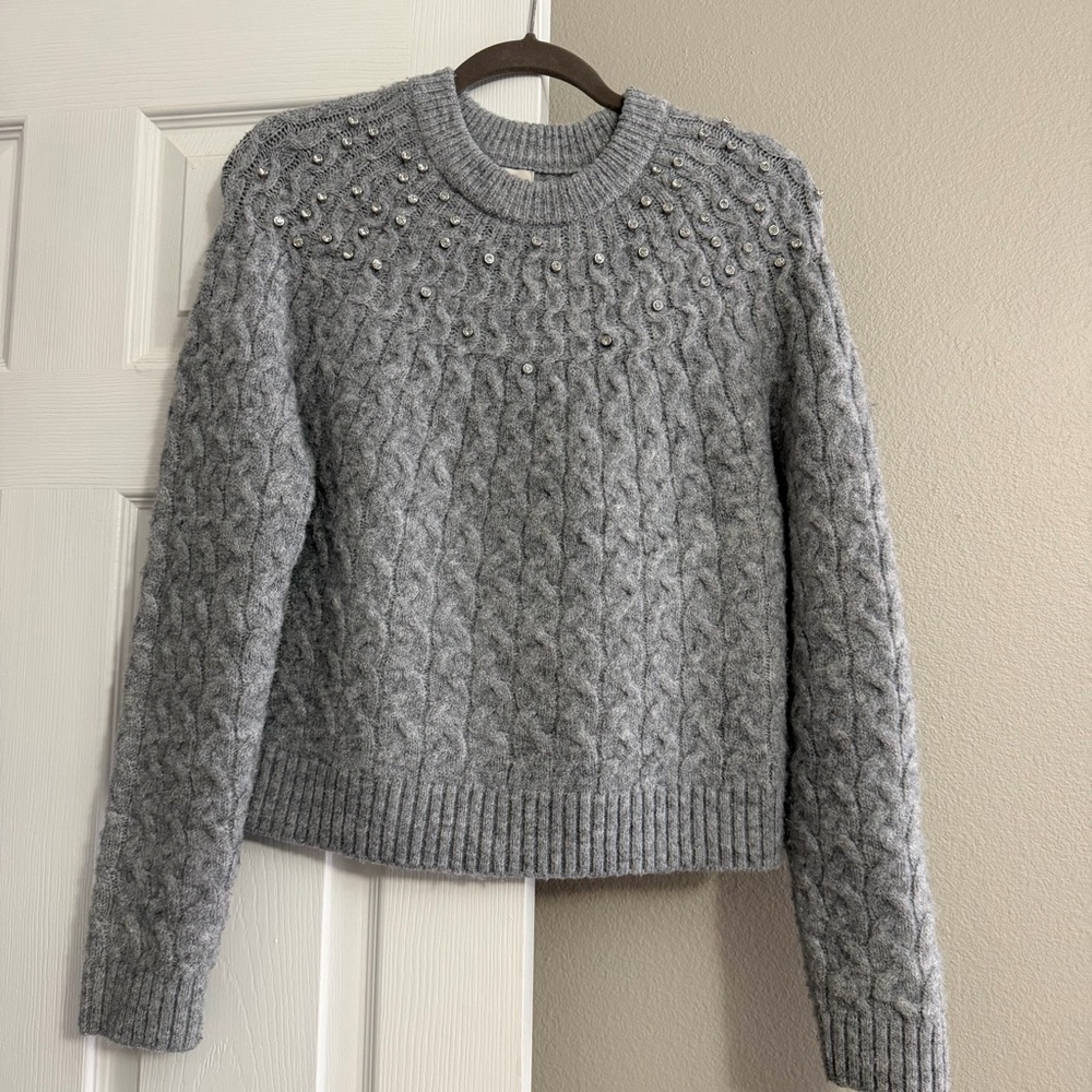 A New Day Gray Cable Knit Sweater with Diamond Yoke